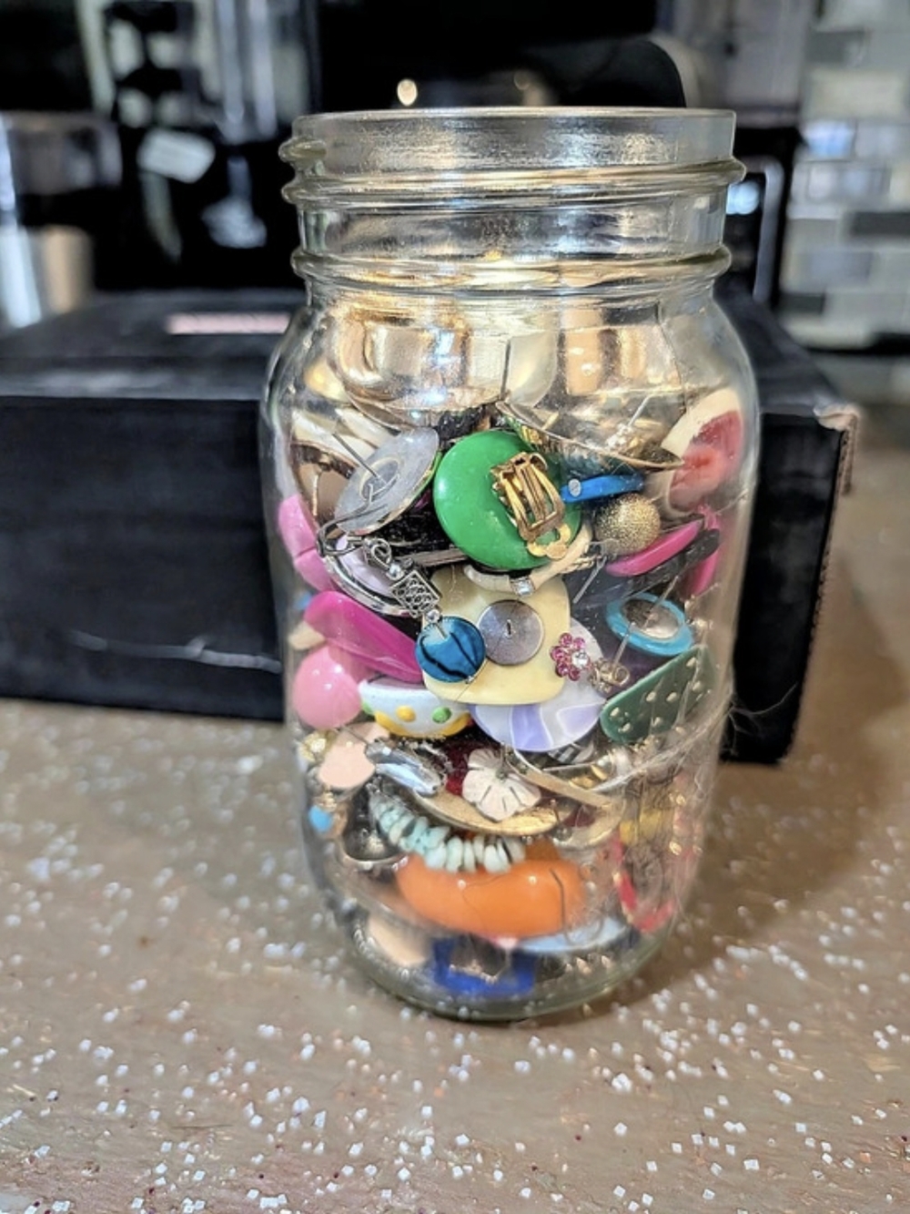 Multicolor Single Pierced Earrings Jewelry Lot in Glass Jar